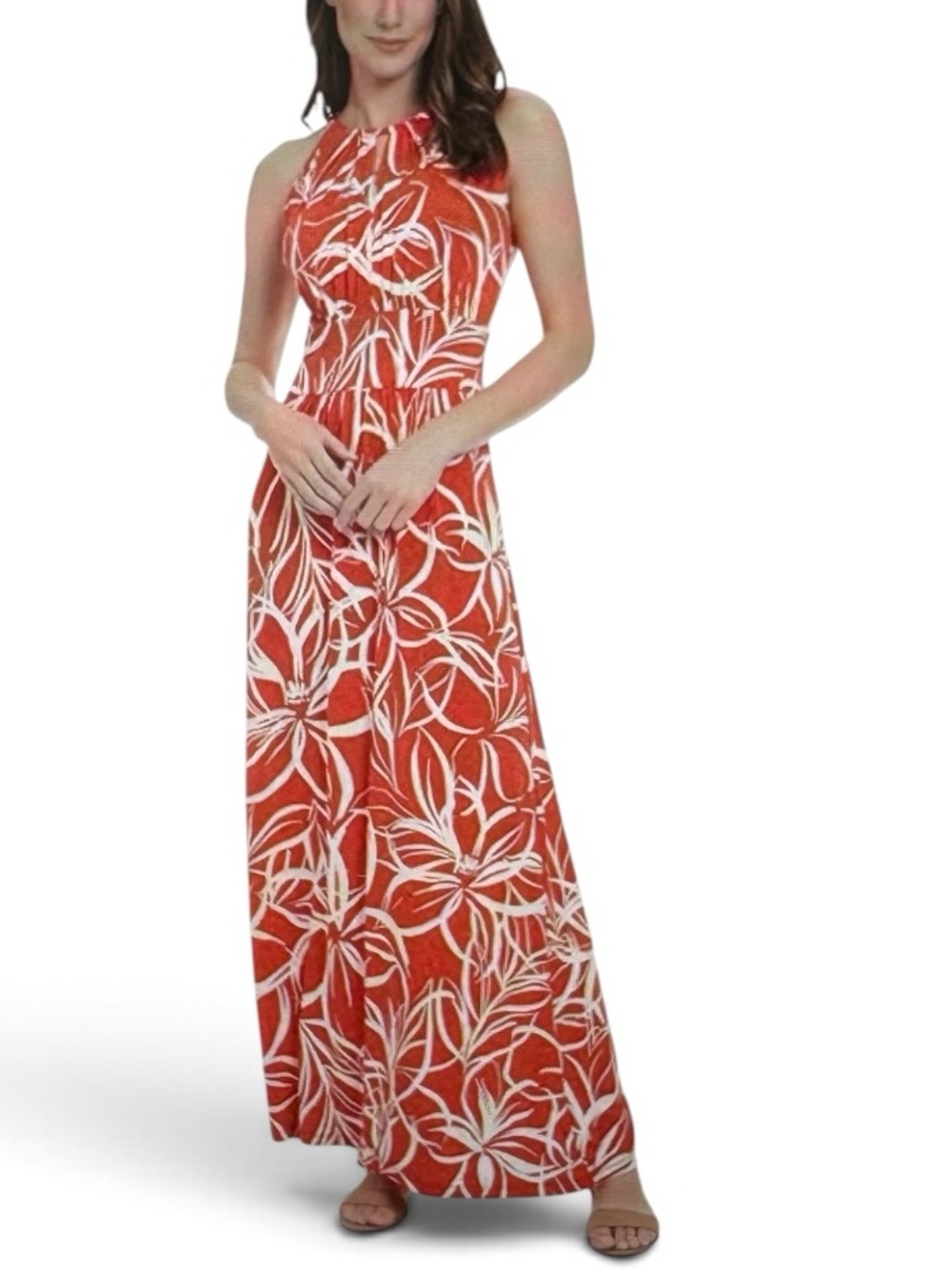 London Times Red White Halter Neckline Signature Morris Maxi Dress Size 8P